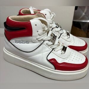 Bebe Red and White High-Top Sneakers
